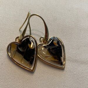 Gold Heart Earrings with Black and yellow butterfly wings